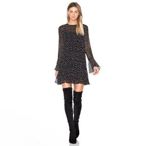 NWT Theory Marah Starry Print Silk Dress Long Sleeve Drop Waist Black Ivory 10